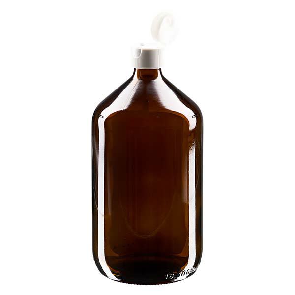 Flacon médical de 1000 ml avec couvercle blanc à charnière Flacon médical de 1000 ml avec couvercle blanc à charnière
