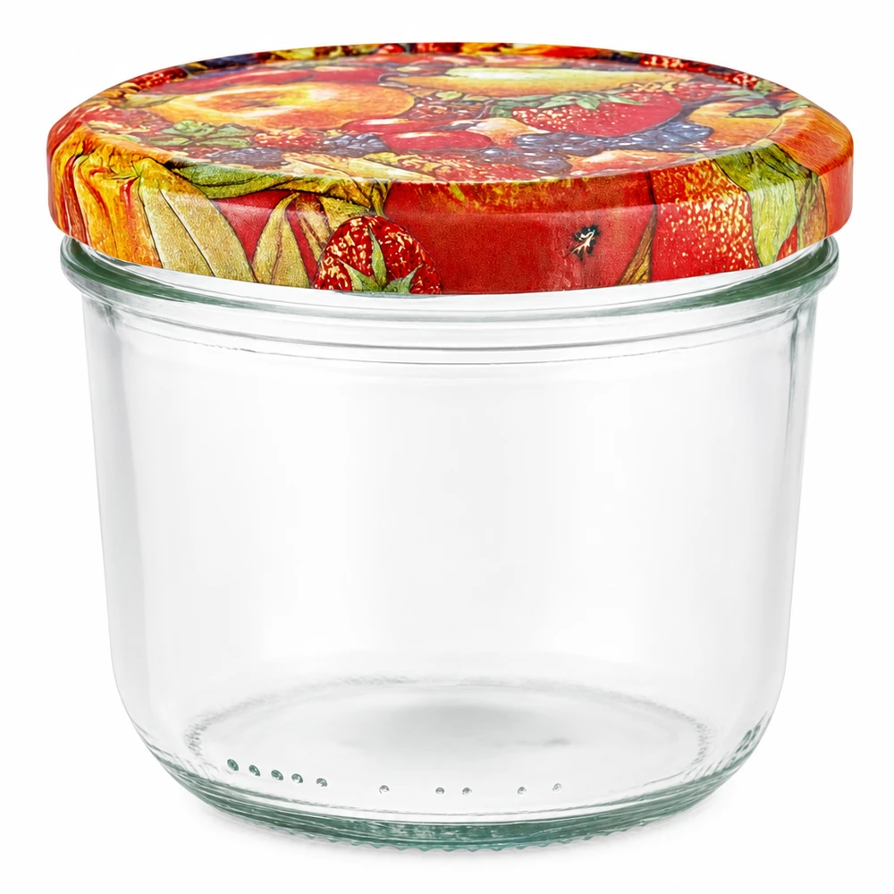 230ml Verre conique avec couvercle BasicSeal décor fruits UNiTWIST Pot à confiture vide de 230 ml avec couvercle coloré BasicSeal pour confitures et conserves.