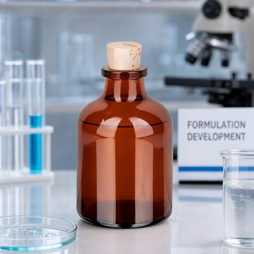 Kompakte Braunglasflasche mit Korken 14mm Höhe für pharmazeutische Anwendungen