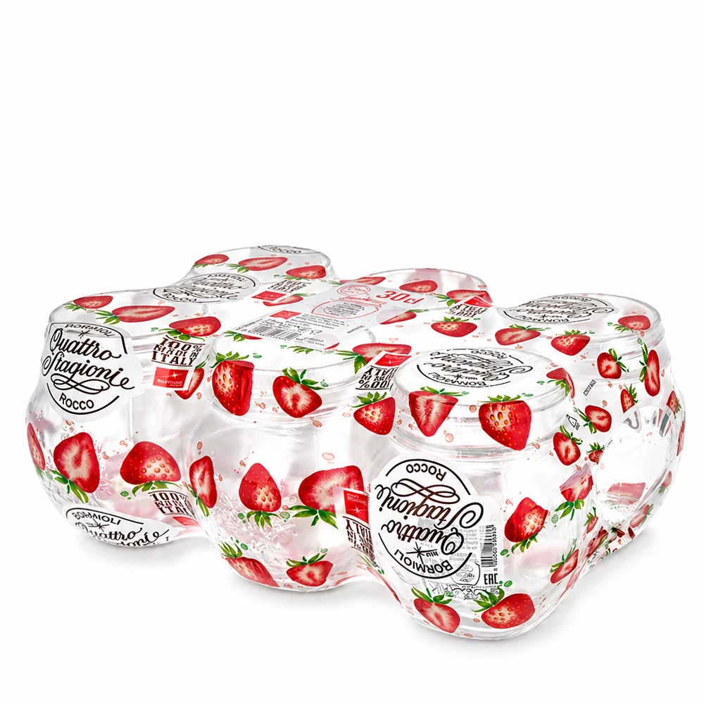 Verre rond 300ml « Quattro Stagioni » avec couvercle 300ml pot rond Quattro Stagioni avec couvercle fraise Set de bocaux en verre italiens