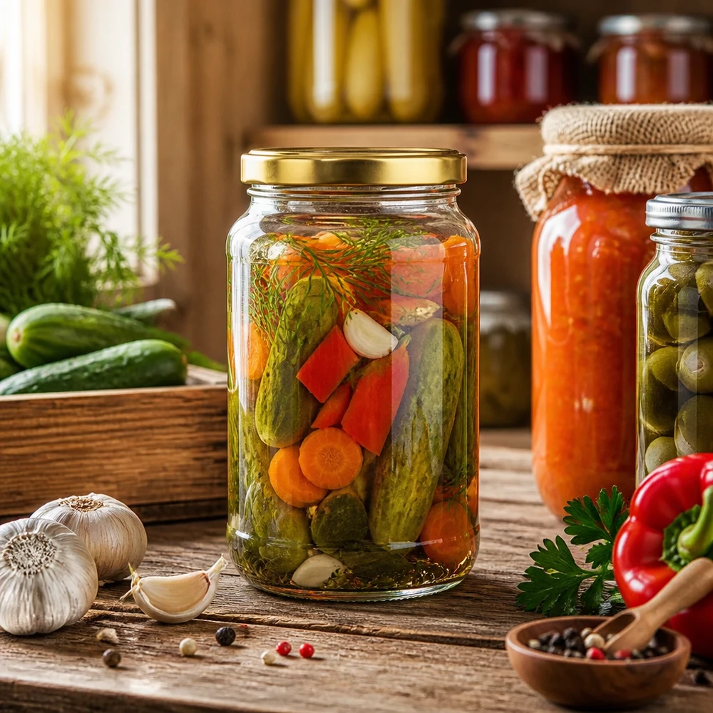 1700ml bocal rond BasicSeal or lors de la mise en conserve de légumes - bocal pour cornichons poivrons et mixed pickles