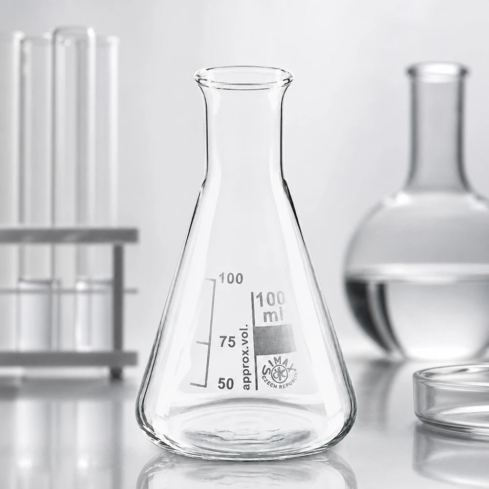 Erlenmeyer gradué 100ml avec pied stable et bec verseur étroit pour une manipulation sûre