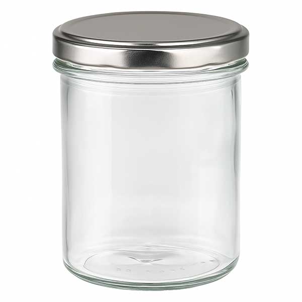 bocal de 350ml avec couvercle BasicSeal argenté vide sur fond blanc transparent bocal à conserves bocal à provisions