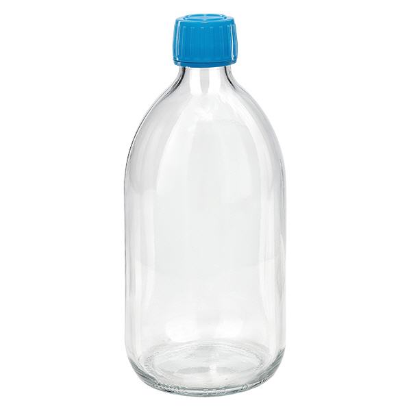 Flacon médical 500 ml couleur claire avec bouchon bleue Flacon médical 500 ml couleur claire avec bouchon bleue