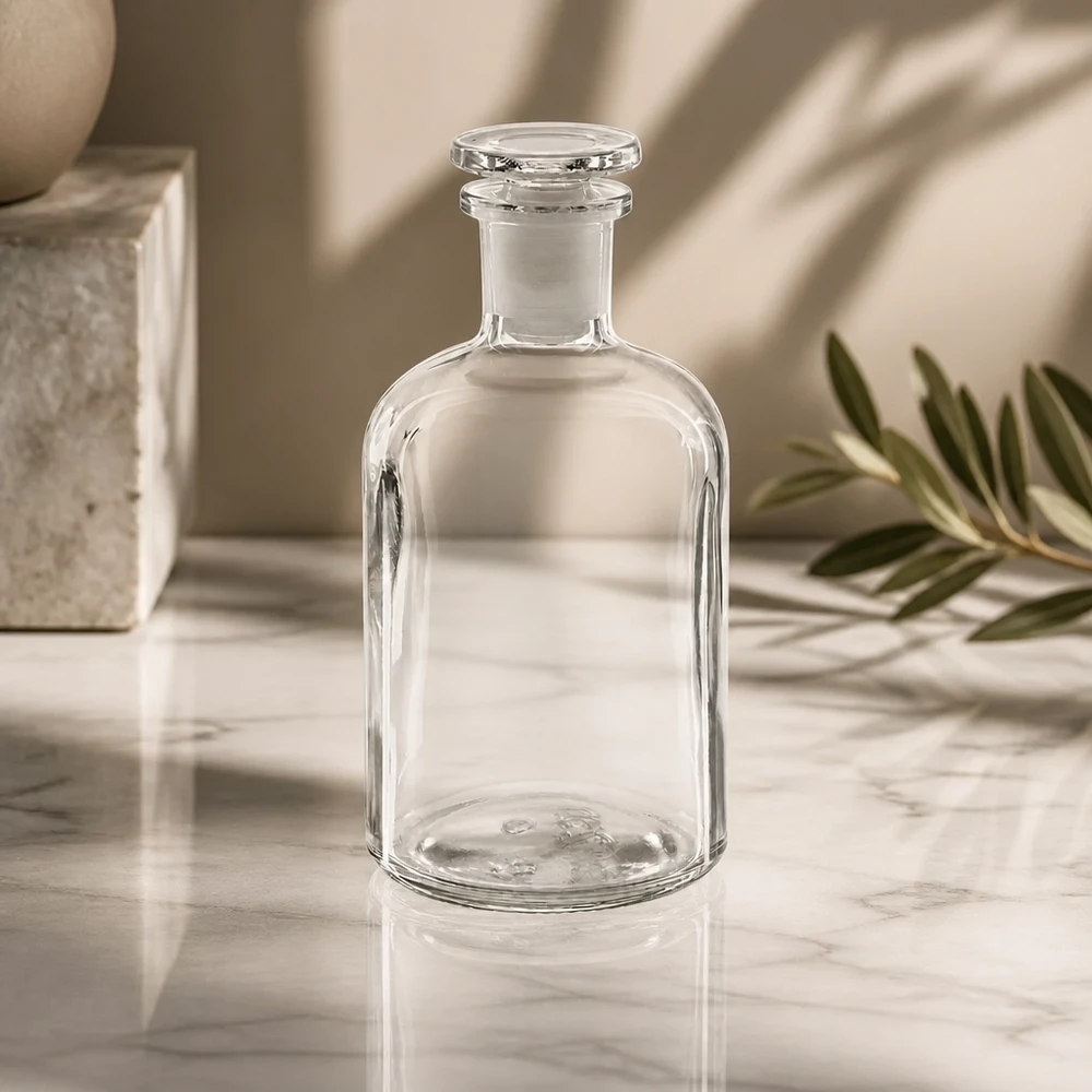 Flacon de pharmacie transparent de 250 ml avec bouchon en verre, de forme cylindrique, pour le laboratoire et l'usage domestique