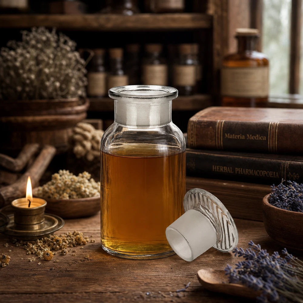 Flacon de pharmacie transparent de 100 ml avec bouchon en verre, à col large, pour les teintures à base de plantes et les huiles