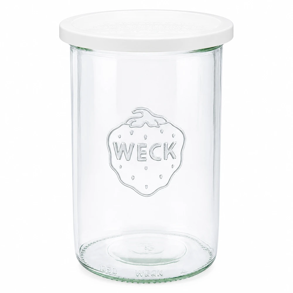 WECK Pot de 1000ml avec couvercle blanc RR100 Pot de conservation en verre clair avec logo WECK