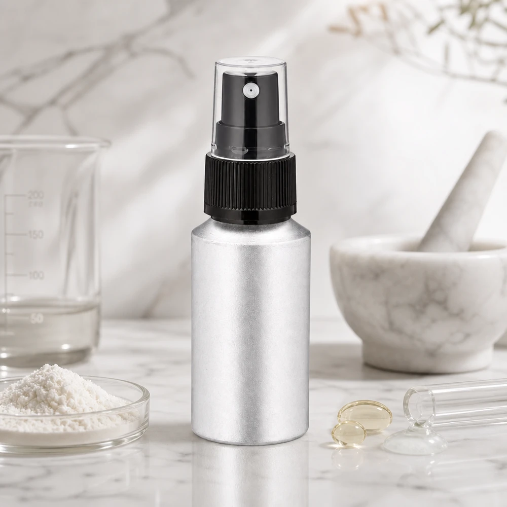 Vaporisateur métallique léger de 30 ml avec diffuseur ergonomique pour un dosage précis