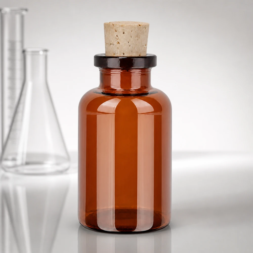 Kleine Braunglasflasche zylindrisch 20ml mit Korken für Proben und Reagenzien