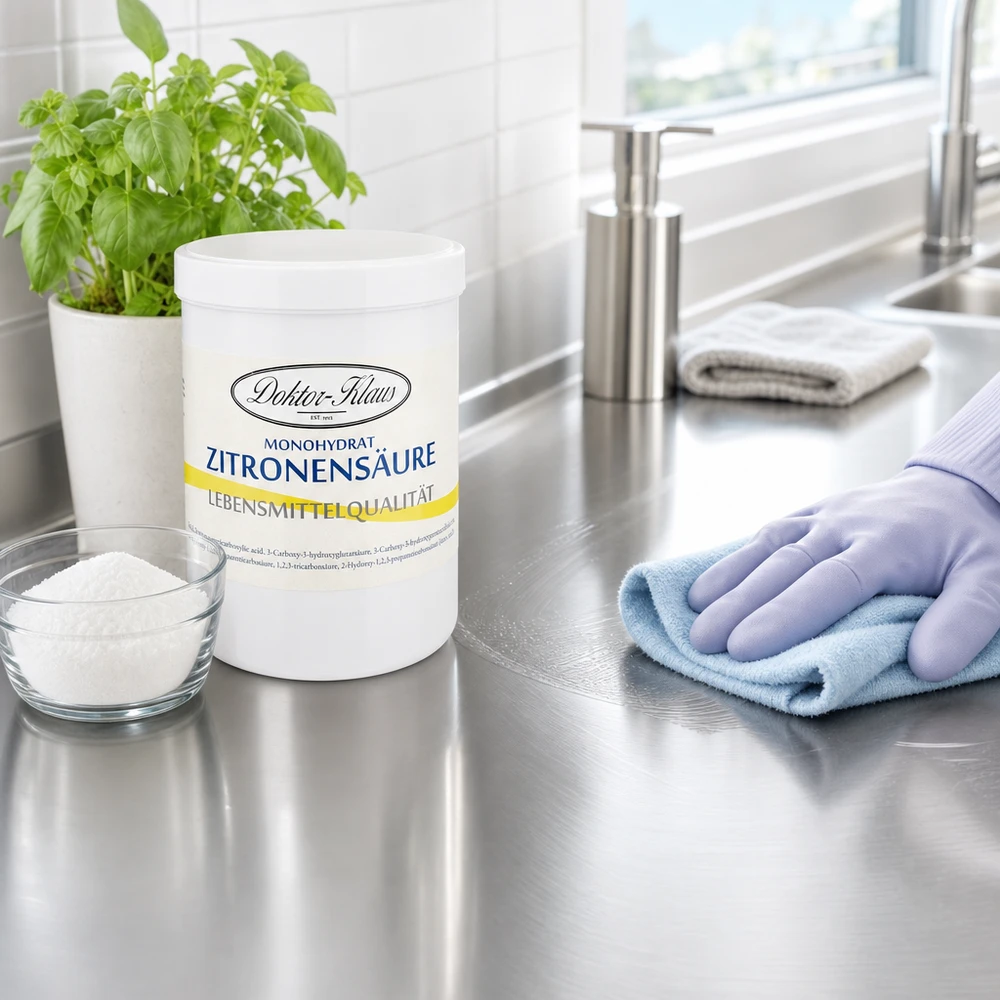1000g d'acide citrique Doktor-Klaus Doktor-Klaus Zitronensäure 1000g Détergent sur plan de travail de cuisine avec gant de nettoyage