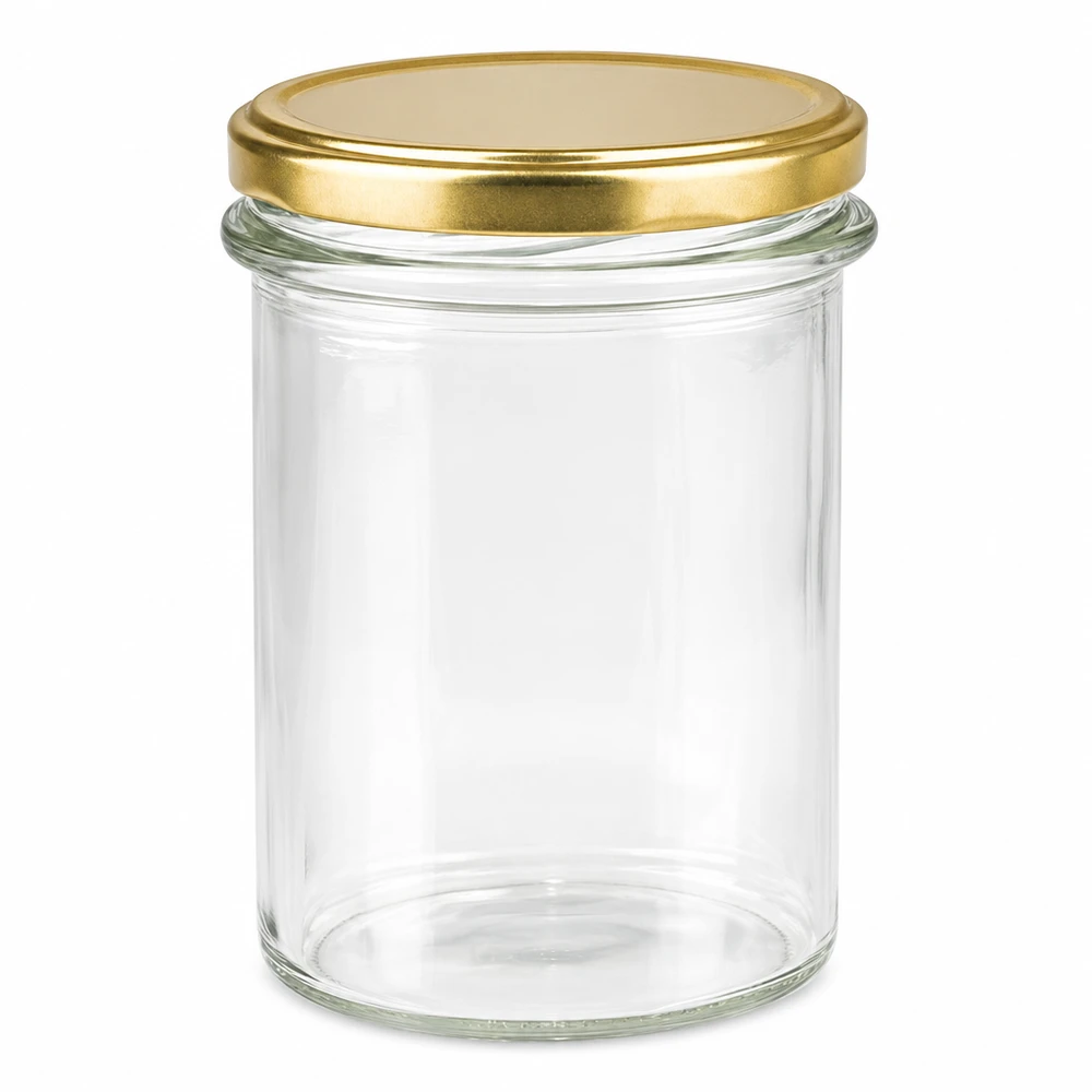 230ml Verre conique avec couvercle BasicSeal or UNiTWIST Pot à confiture vide 230ml avec couvercle doré BasicSeal UNiTWIST pour confiture et miel