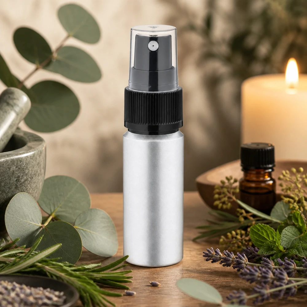 Vaporisateur robuste en aluminium de 20 ml avec couvercle de protection transparent pour un stockage sûr
