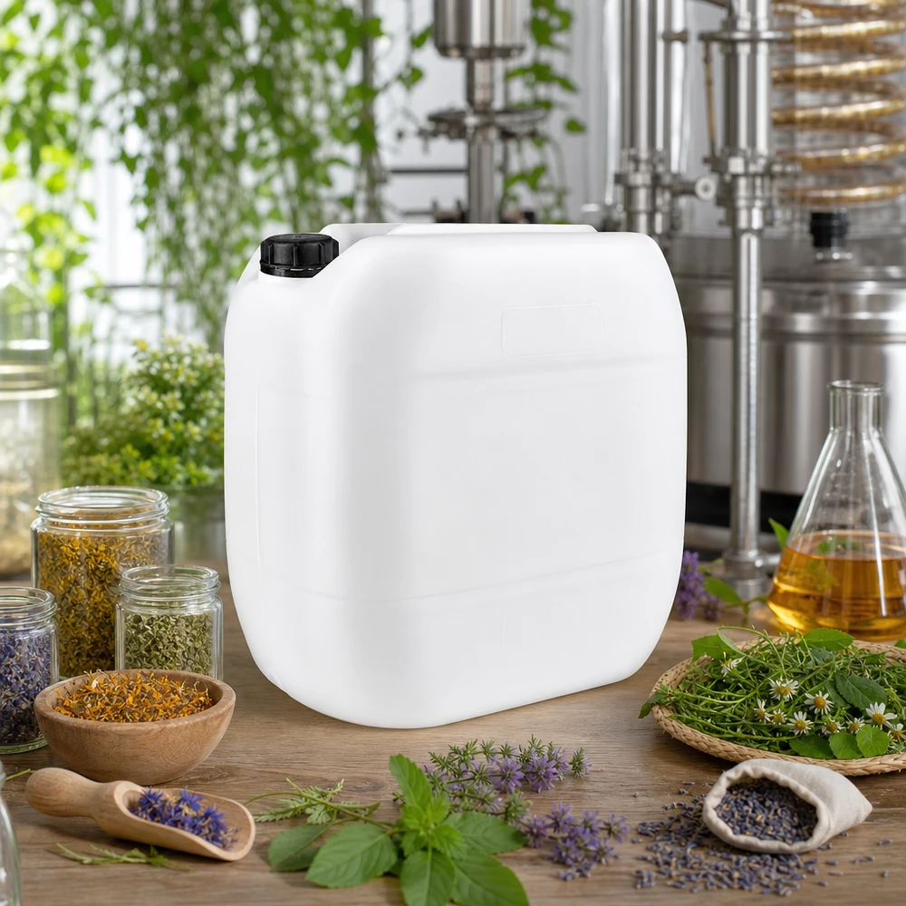 Jerrican de 30 litres avec bouchon à vis Bidon de 30 litres adapté au contact alimentaire, muni d'un bouchon à vis, entre les herbes et l'alambic
