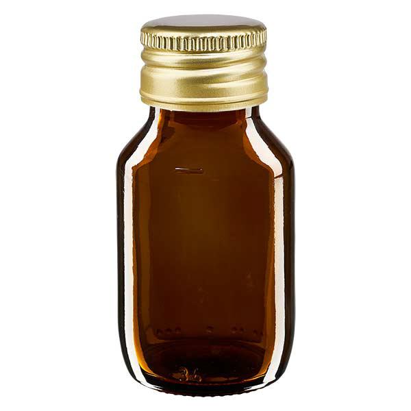 Bouteille médicale de 50ml brune avec bouchon en aluminium or Bouteille médicale de 50ml brune avec bouchon en aluminium or