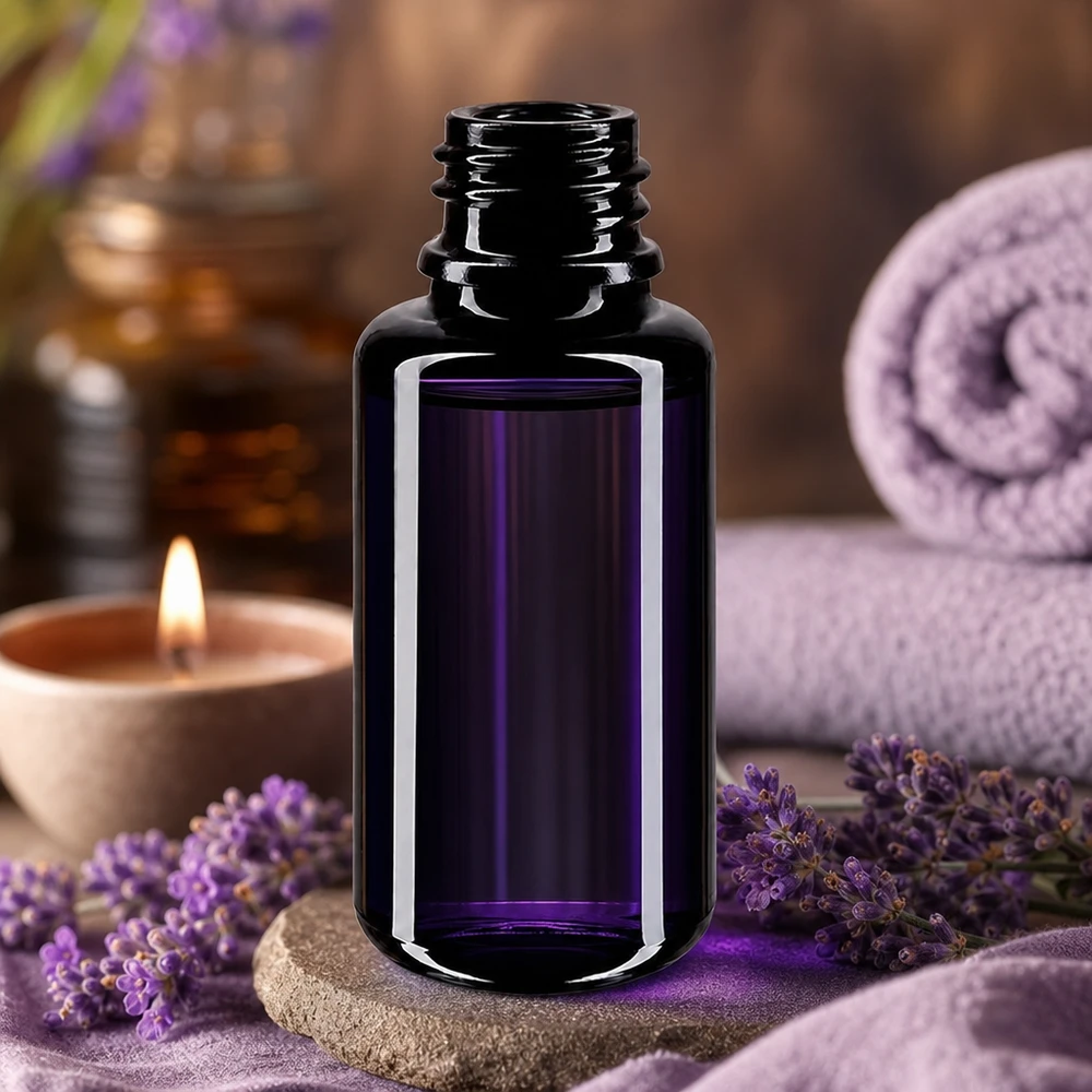 Flacon compte-gouttes en verre violet avec filetage pratique pour un stockage sûr