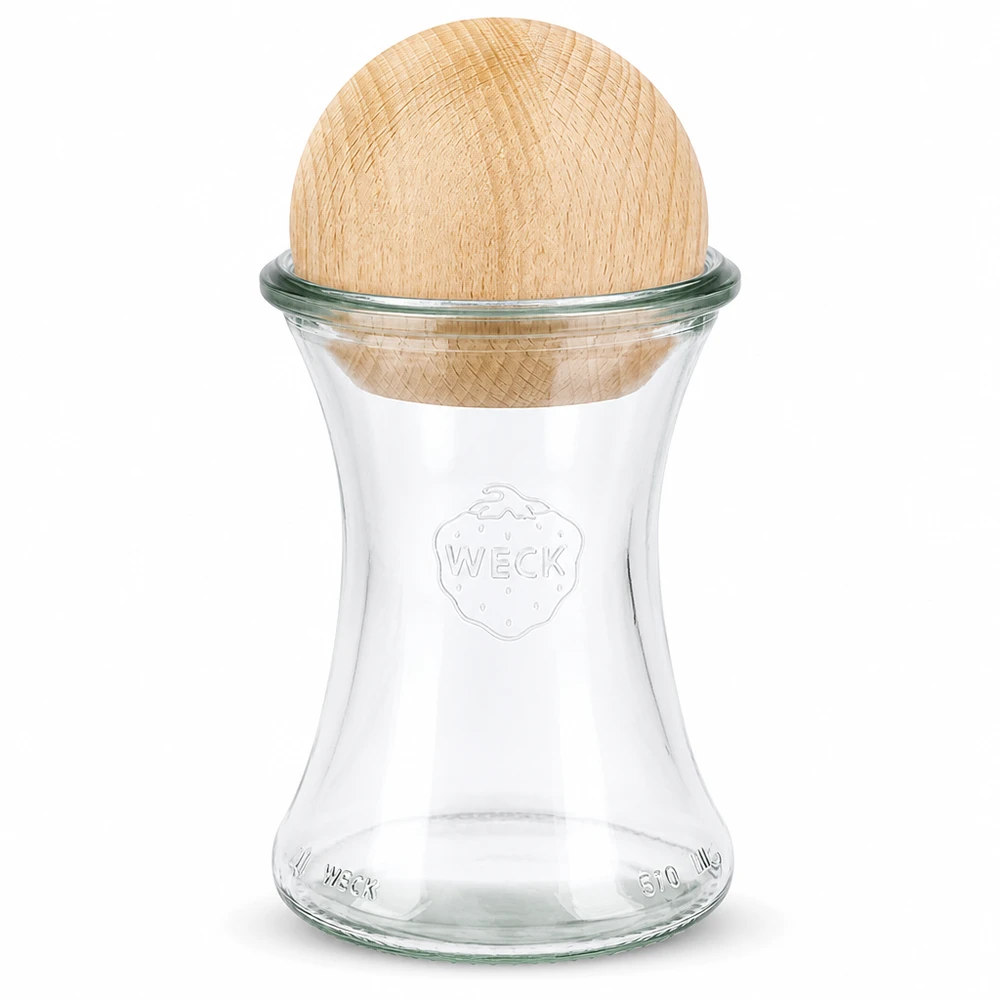 WECK Pot pour délicatesses 370ml RR80 avec boule en bois hêtre fermeture bocal de conservation