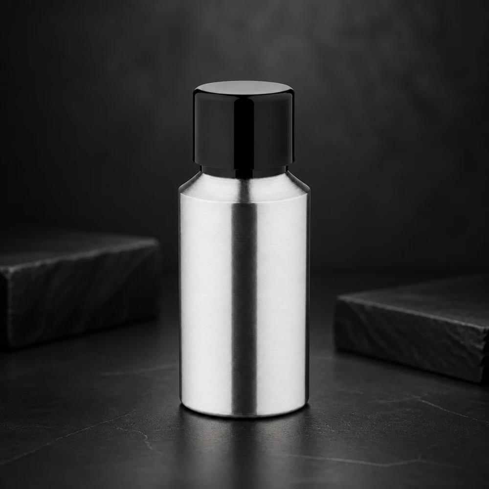 Bouteille en aluminium poncé 30 ml, avec bouchon à vis noir et joint conique Flacon opaque de 30 ml en aluminium rodé pour protéger les ingrédients sensibles à la lumière