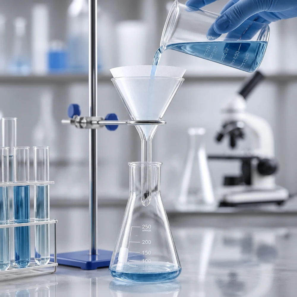 Entonnoir à manche court en verre sodocalcique pour le transvasement précis de liquides en laboratoire