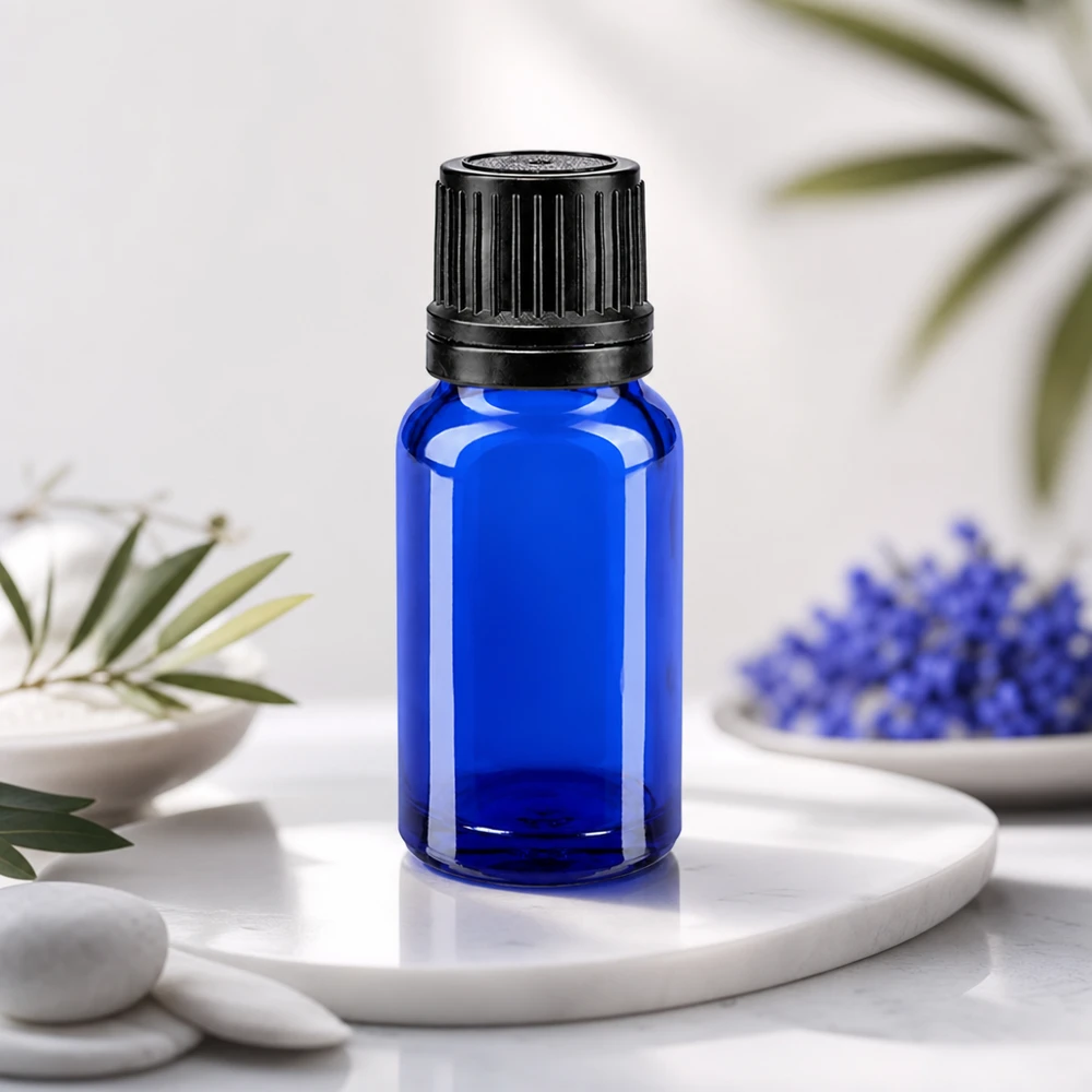Flacon de pharmacie bleu 10ml bouchon inviolable blanc 1mm bouchon inviolabilité Flacon compte-gouttes Blauglas de 10 ml avec bouchon de sécurité OV noir et embout doseur de précision de 1 mm