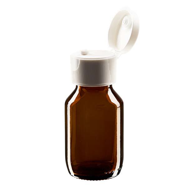 Flacon médical de 50 ml avec couvercle blanc à charnière Flacon médical de 50 ml avec couvercle blanc à charnière