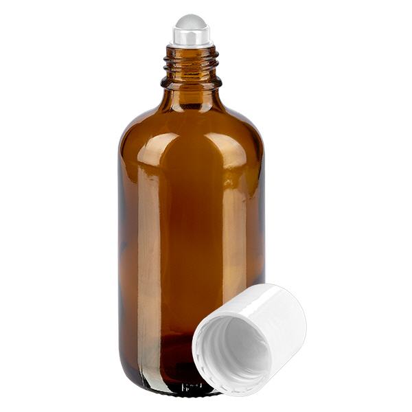 Flacon de pharmacie brun 100ml Roll-On bouchon blanc