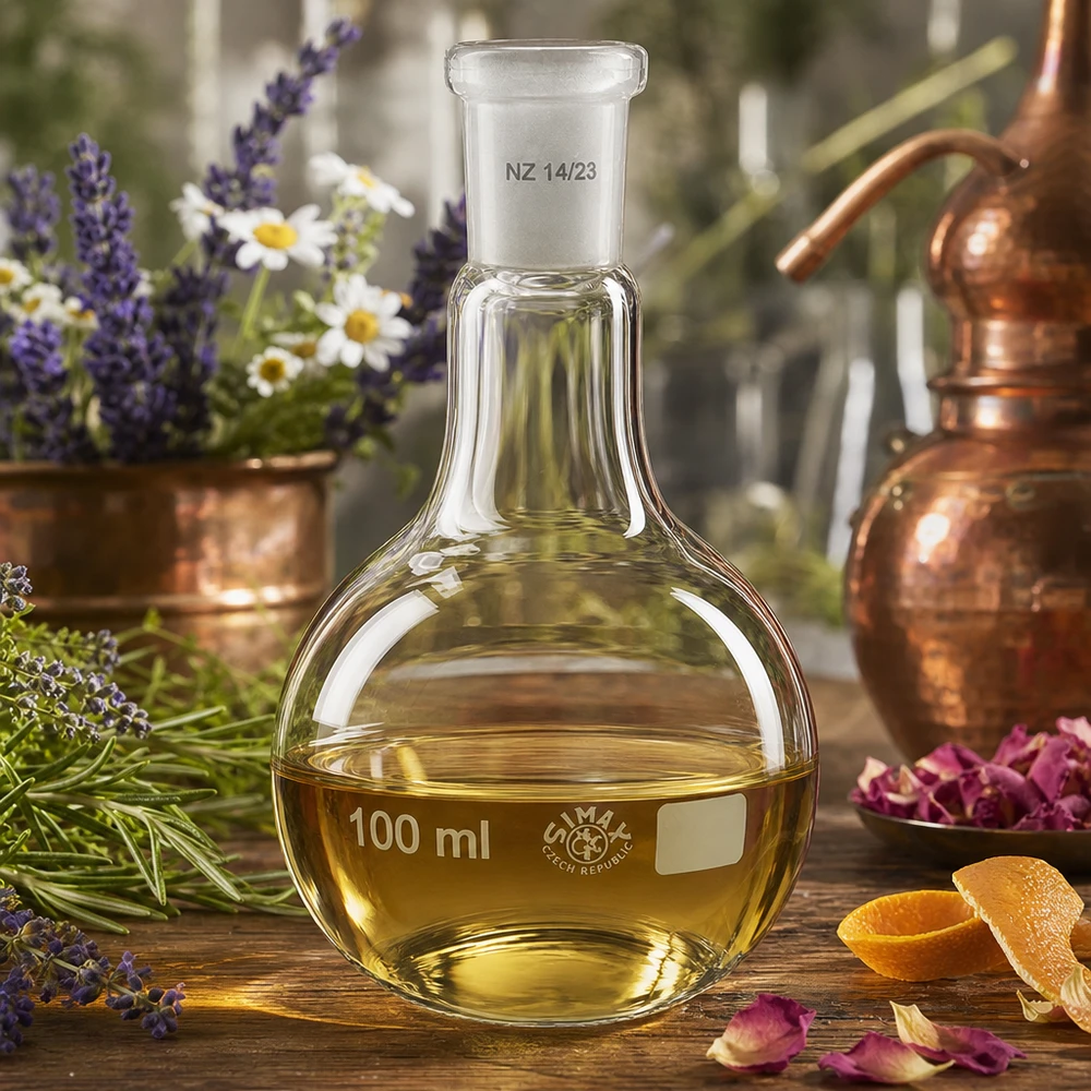 Ballon à fond plat 100 ml à col étroit, en verre borosilicate avec rodage normalisé 14/23 Fiole de laboratoire 100ml de couleur ambrée et verre taillé avec précision 14/23
