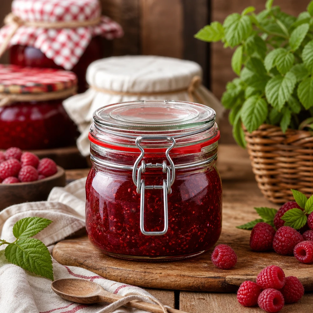 Pot de 634 ml avec fermeture à étrier, parfait pour les confitures et marmelades maison.