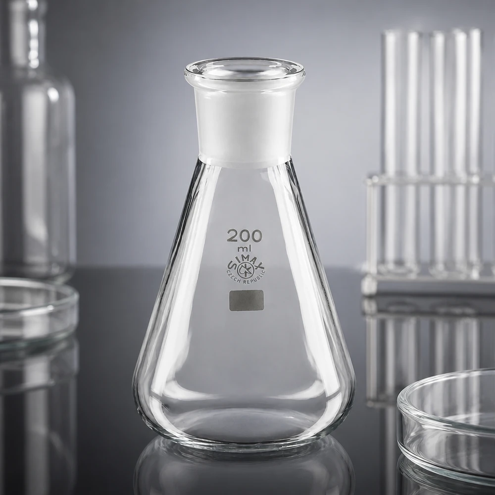 Erlenmeyer 200 ml col étroit, verre borosilicate avec rodage normalisé 29/32