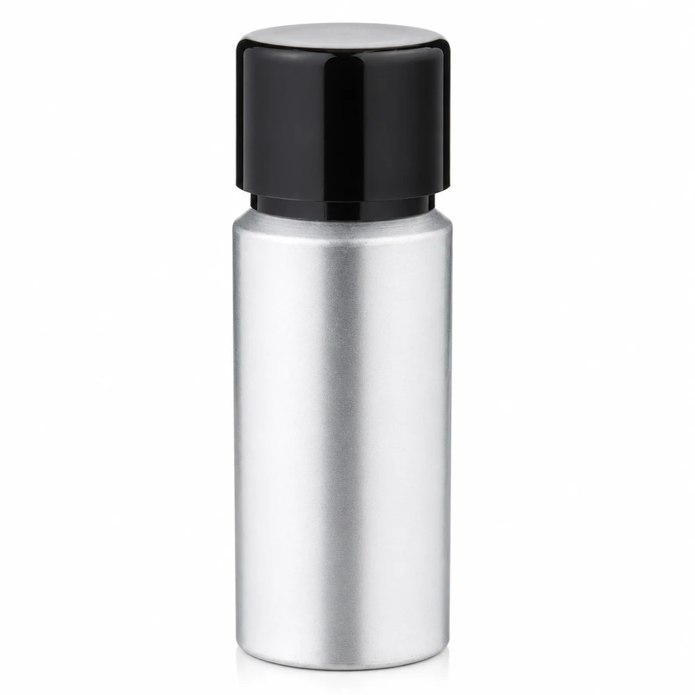 Bouteille cylindrique en aluminium de 20 ml avec une forme fine et un bouchon à vis anti-fuite