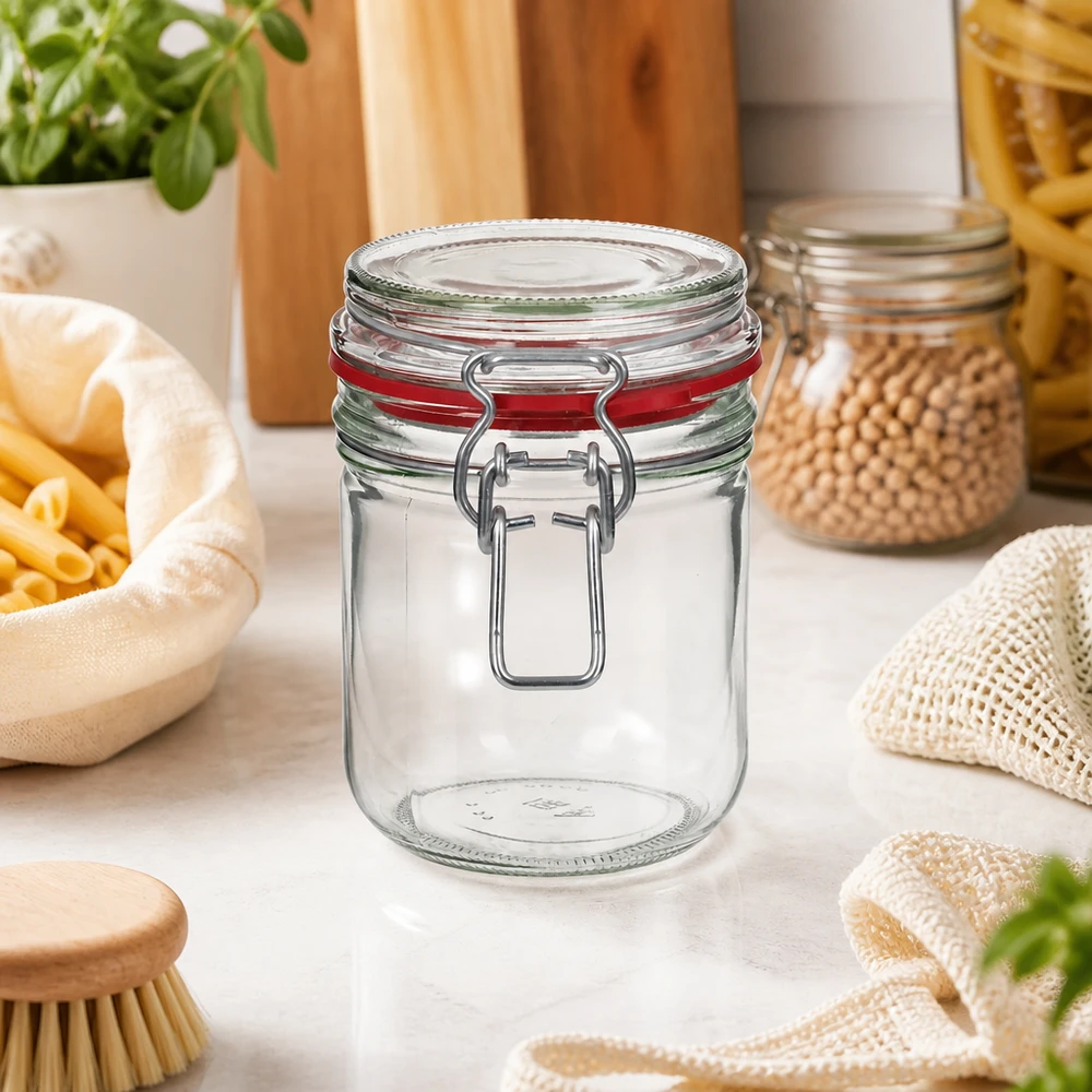 Bocal à provisions robuste de 400 ml avec fermeture à anse métallique solide pour une organisation durable de la cuisine