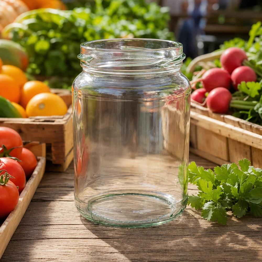 UNiTWIST Runda205 Pot rond 205ml TO58 Pot de conservation sur table en bois avec légumes frais tomates radis