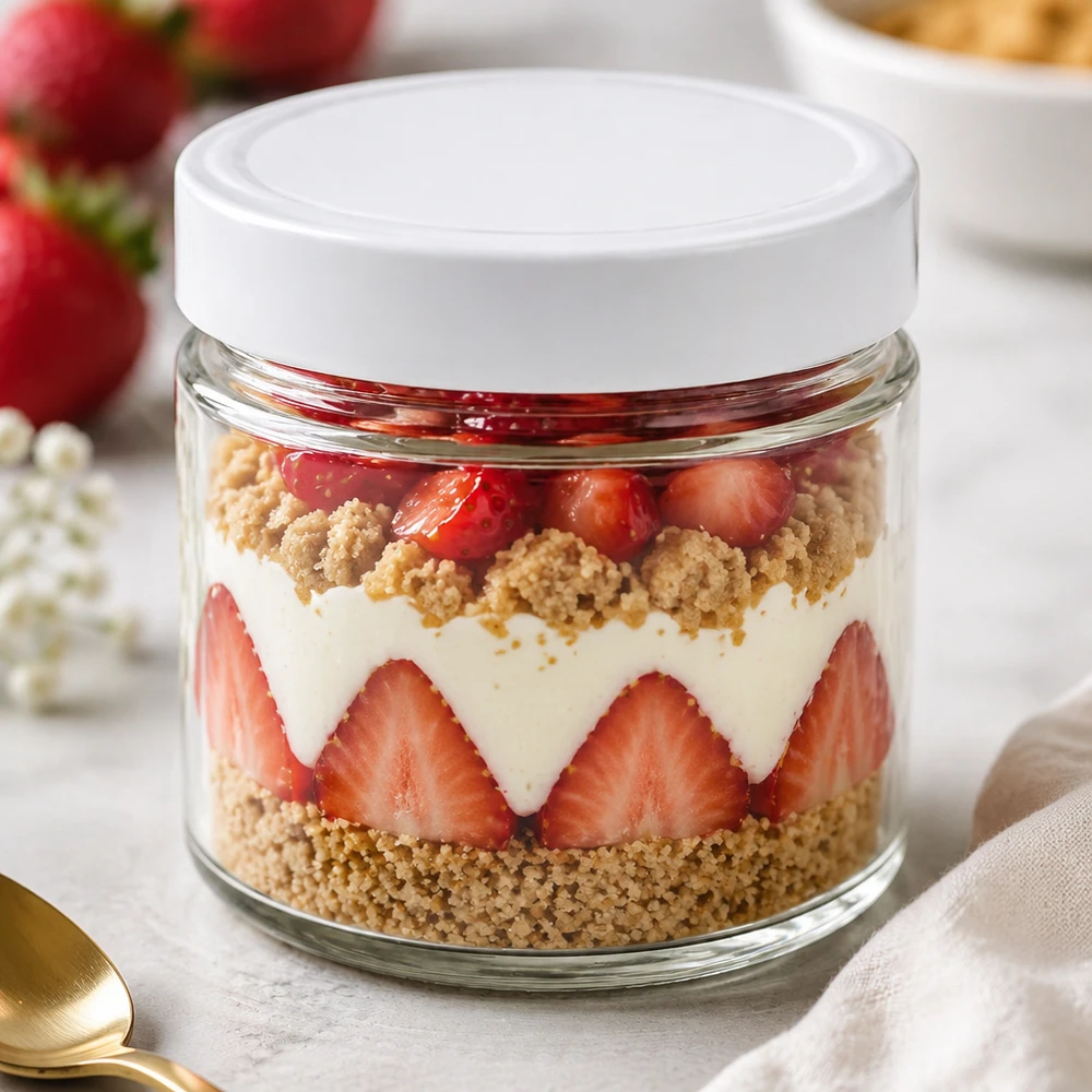 135ml Verre rond BasicSeal Couvercle blanc Verre à dessert Stratified Dessert Fraise Crumble Tiramisu Dessert