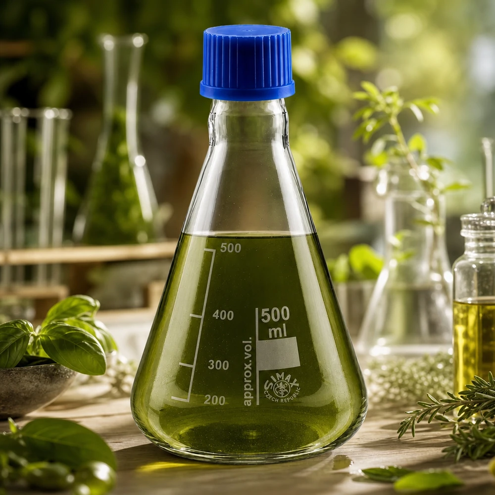 Erlenmeyer 500 ml col étroit, verre borosilicate avec filetage et bouchon Erlenmeyer gradué 500ml avec marquage du volume et bouchon étanche en plastique