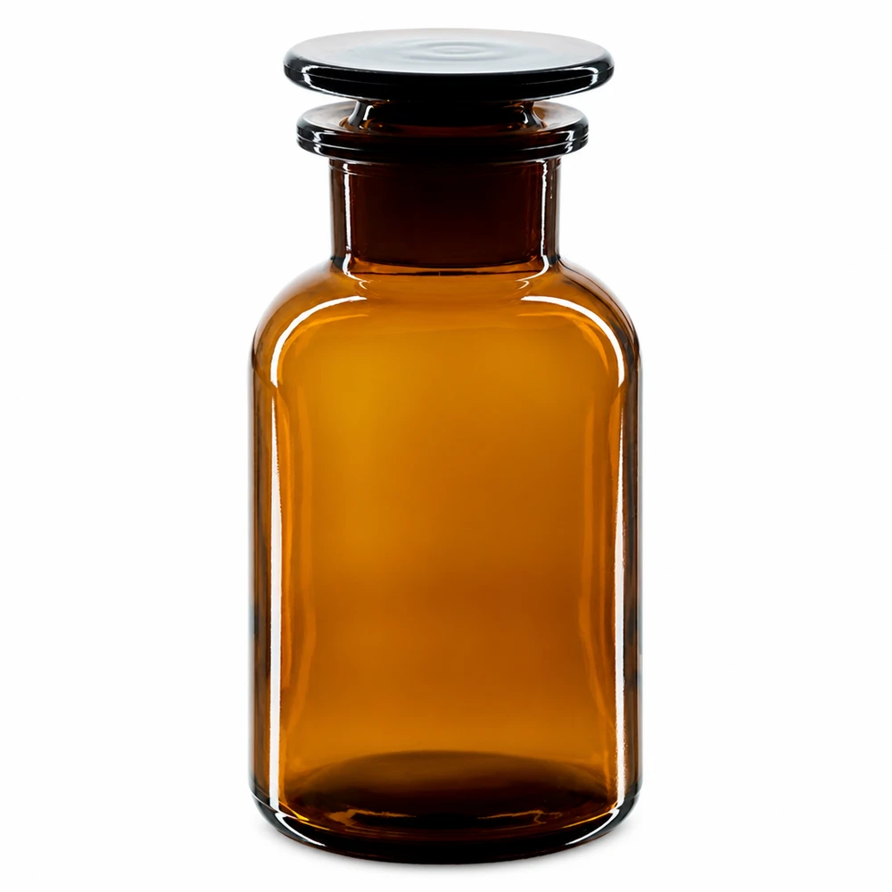Flacon brun à épaulement arrondi de 250 ml avec bouchon en verre, à col large, pour laboratoire et pharmacie