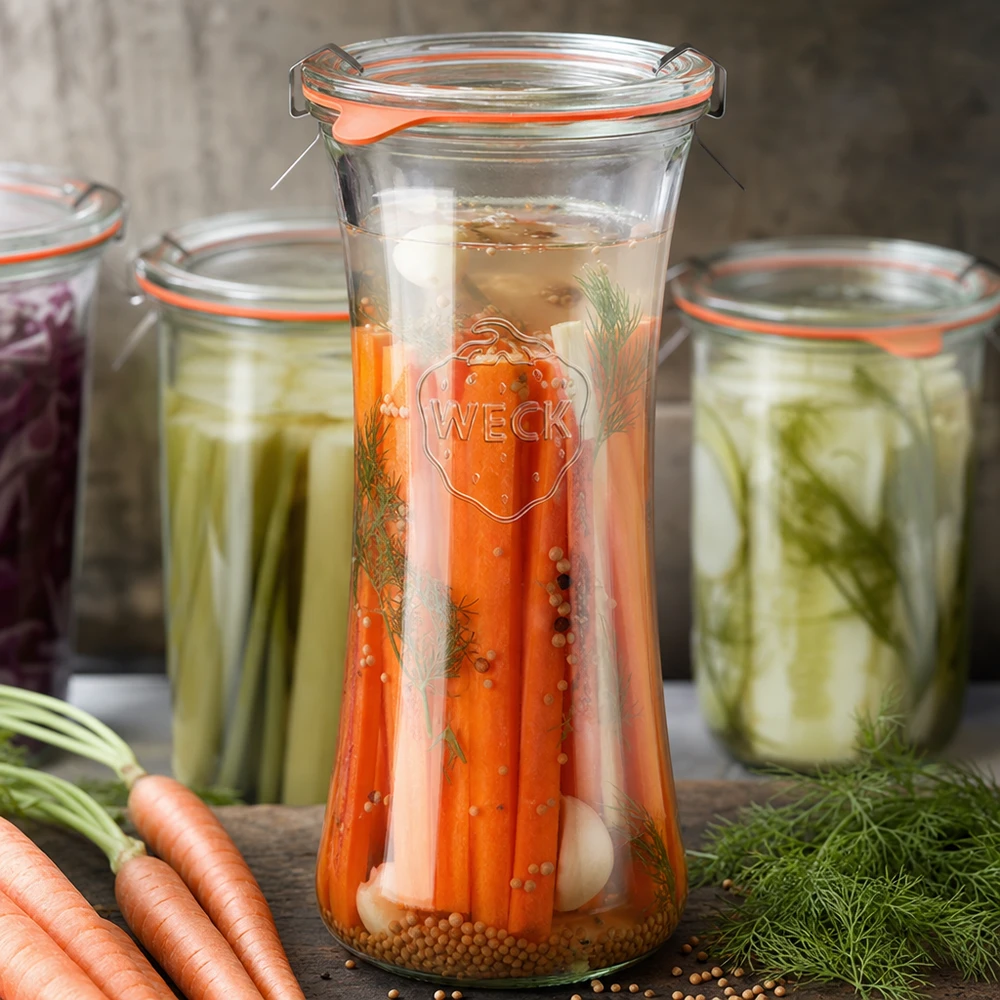 700ml bocal à gourmandises complet WECK RR80 WECK Pot de délicatesse 700ml RR80 avec carottes et aneth marinés, conserves de légumes fermentés en bocaux