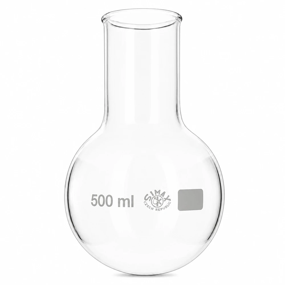 Ballon à fond plat 500ml col large borosilicate avec bord arrondi Ballon rond à col large 500ml verre de laboratoire résistant à la chaleur pour le chauffage et les réactions