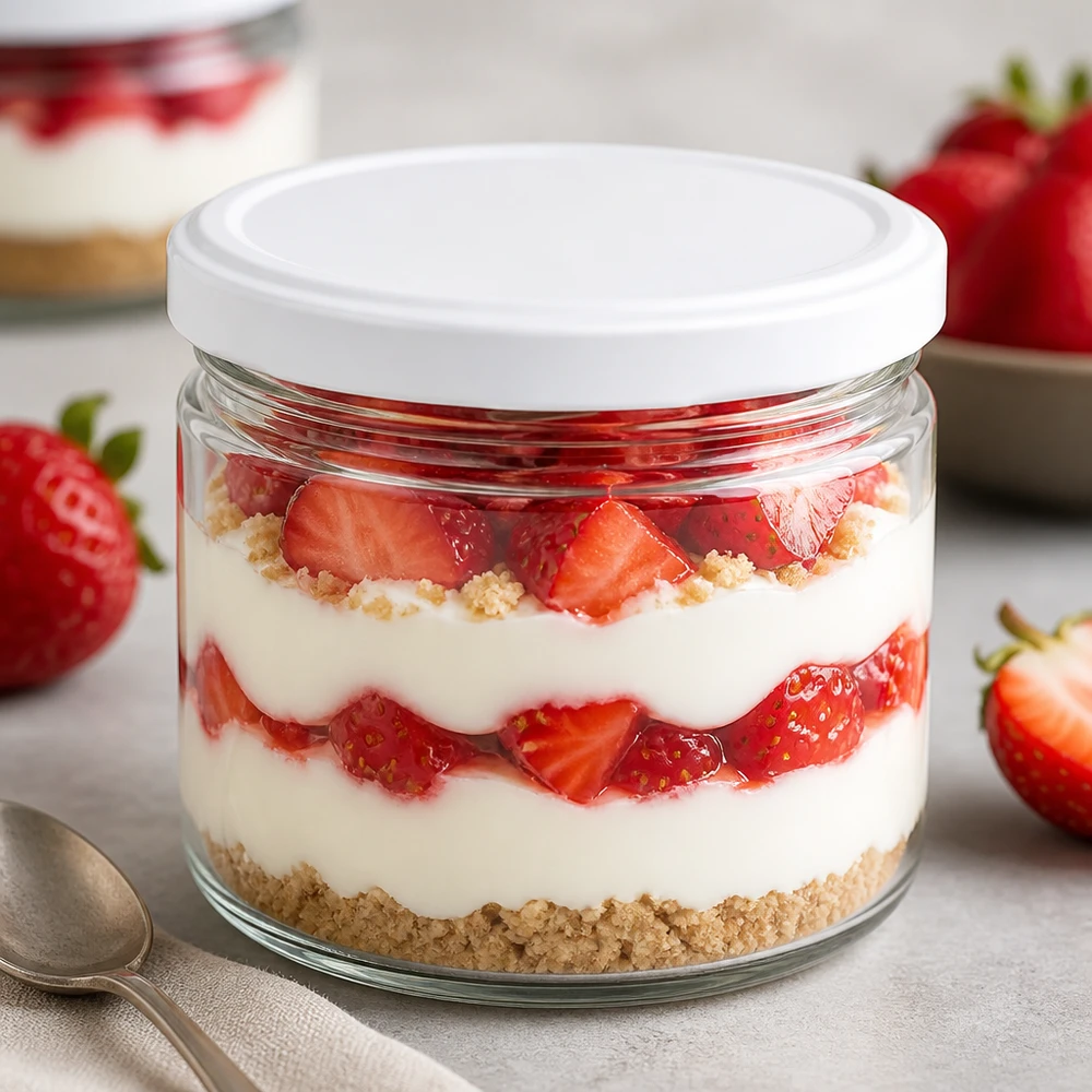 Verre rond BasicSeal blanc de 540ml comme verre à dessert avec tiramisu à la fraise - verre à portions élégant pour les desserts