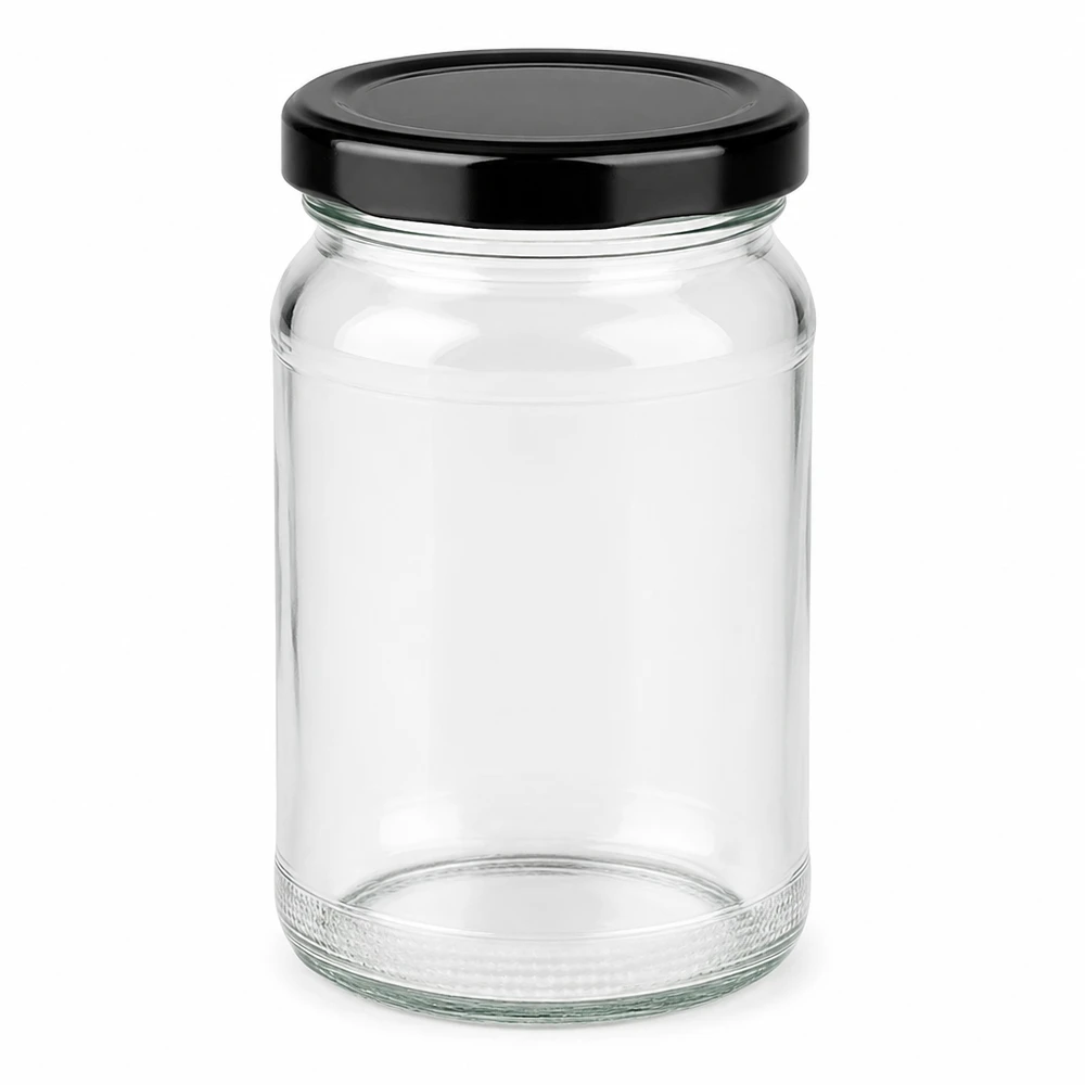 Pot rond vide UNiTWIST 110ml avec couvercle noir TO48 BasicSeal pour conserves et confitures