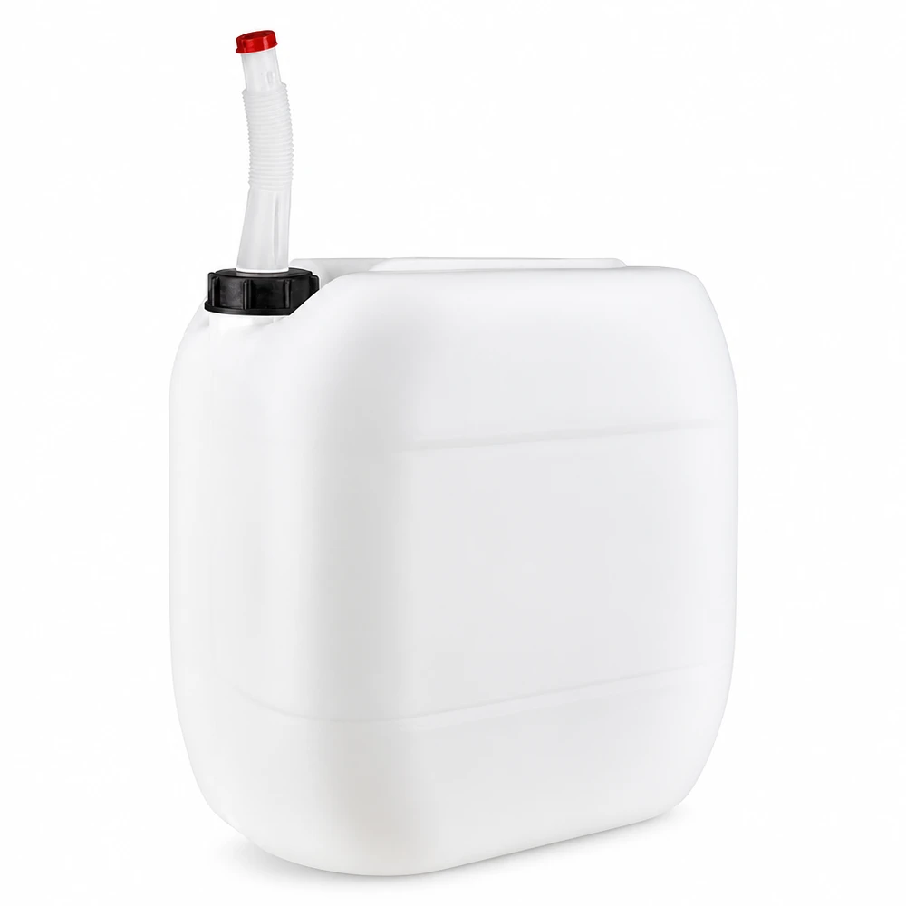 Bidon 30 litres avec tuyau d'écoulement Flex Bidon en plastique blanc de 30 litres avec bec verseur flexible et bouchon rouge