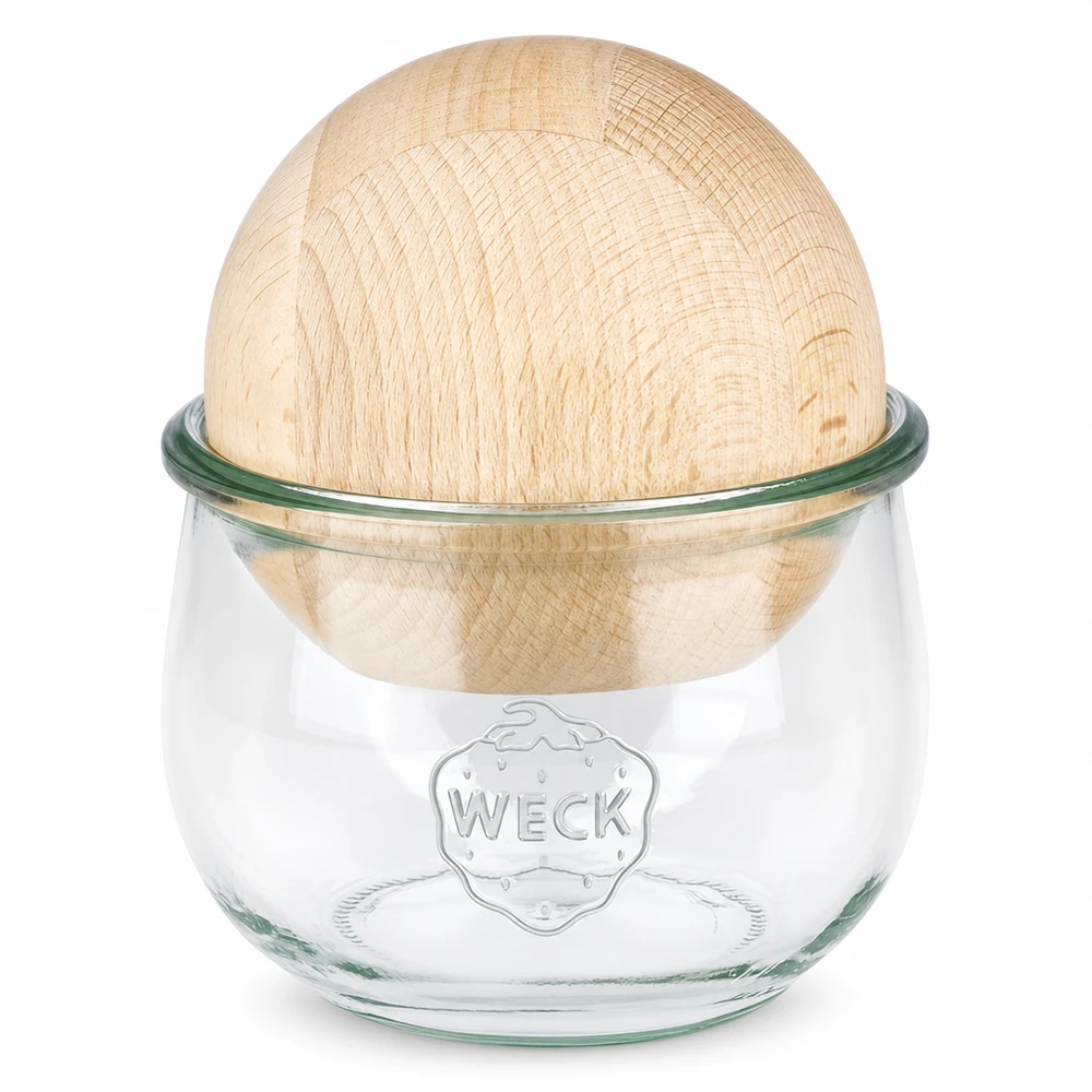 580ml bocal tulipe WECK RR100 avec boule en bois en hêtre WECK Pot tulipe 580ml RR100 avec boule en bois en guise de couvercle, pot de conserve avec couvercle en bois pour la cuisine et la conservation