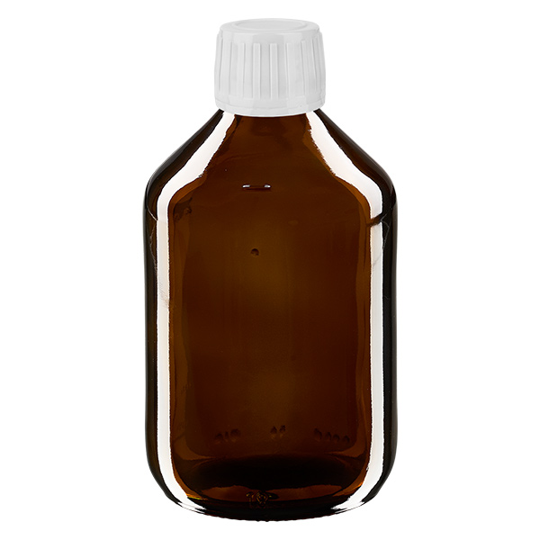 Flacon à médicaments Euro 300 brun PP28 avec bouchon à vis blanc