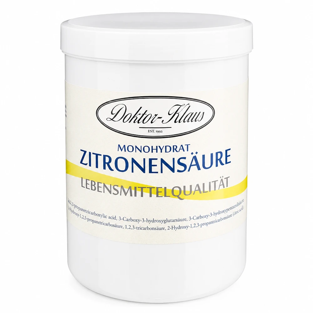 1000g d'acide citrique Doktor-Klaus 1000g d'acide citrique Doktor-Klaus monohydraté en boîte plastique blanche pour une qualité alimentaire
