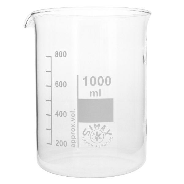 Grand bécher de 1000ml de forme basse, idéal pour les mesures de volume en laboratoire