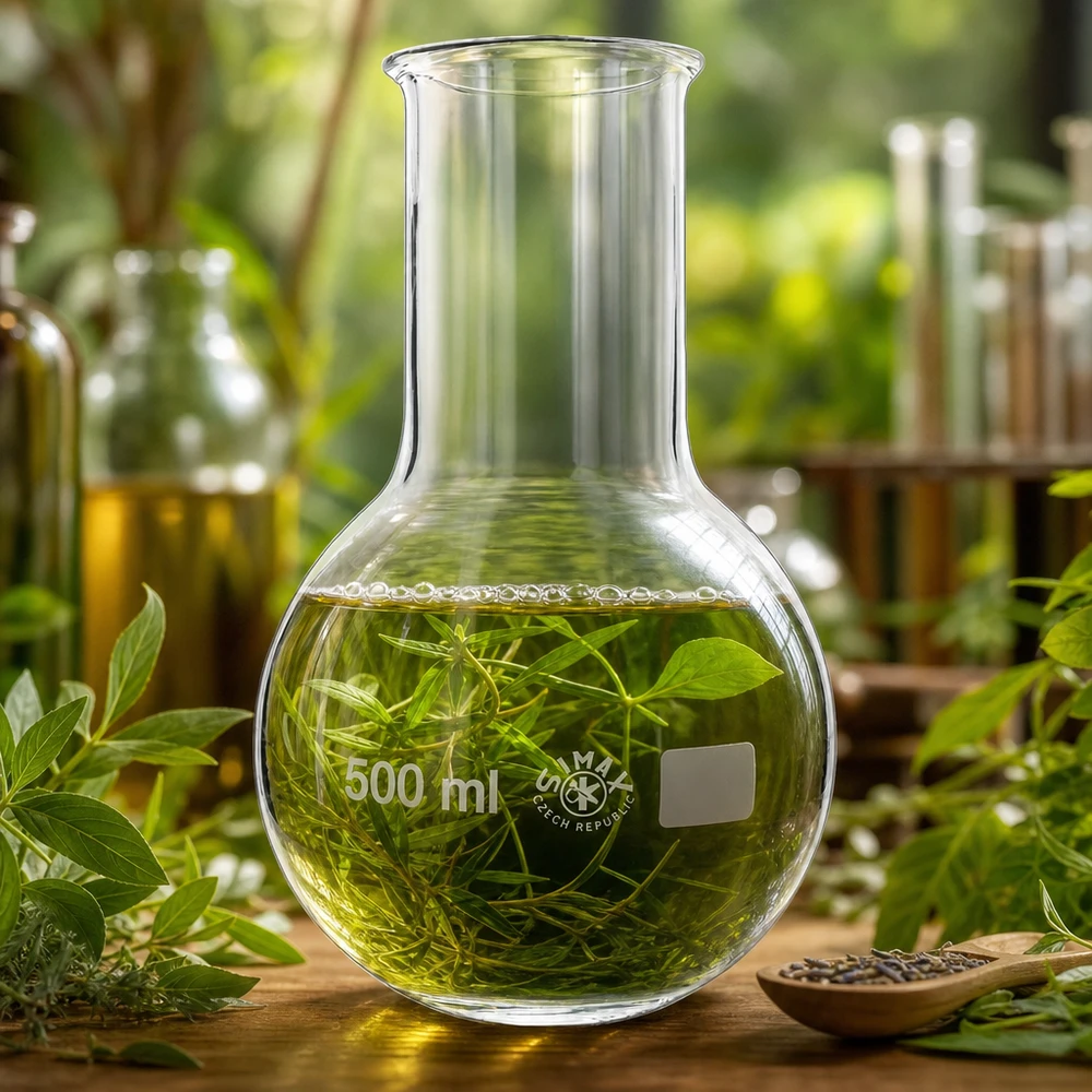 Ballon à fond plat 500 ml à col large, en verre borosilicate avec bord renforcé Ballon en verre 500ml avec support stable pour un stockage sûr des extraits de plantes