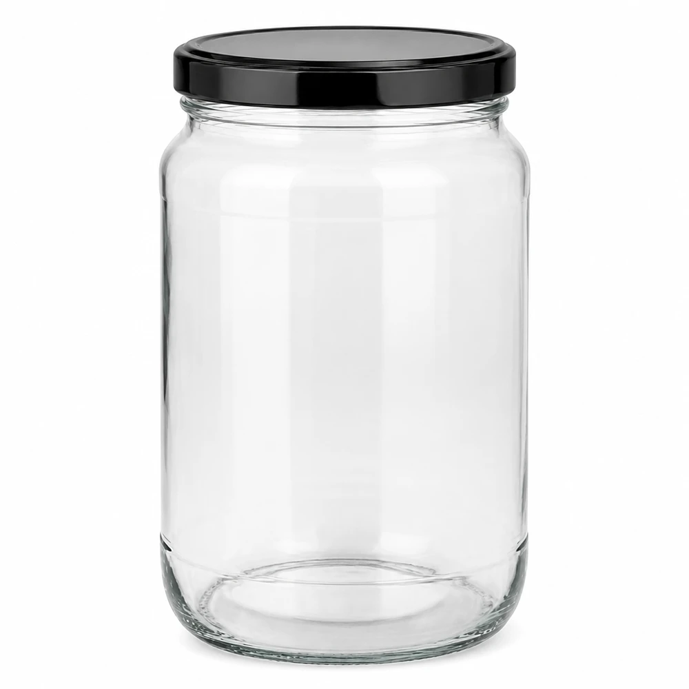Bocal rond de 1700ml avec couvercle noir BasicSeal Certification UN Bocal de conservation en verre Bocal de stockage