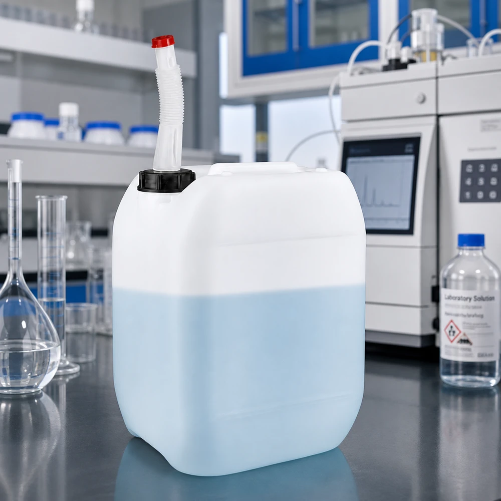Bidon 10 litres avec tuyau d'écoulement Flex Bidon transparent de 10 litres avec bec verseur flexible et bouchon à vis noir
