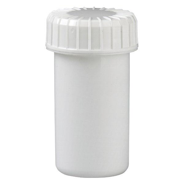 Pot en plastique blanc 20 ml + couvercle à vis blanc strié en PE, fermeture standard Pot en plastique blanc 20 ml + couvercle à vis blanc strié en PE, fermeture standard