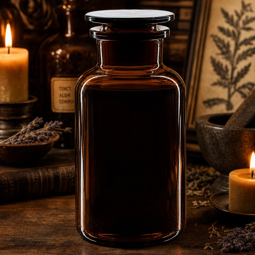 Bouteille classique à épaulement arrondi de 500 ml en verre ambré, à col large, pour les herbes et les teintures