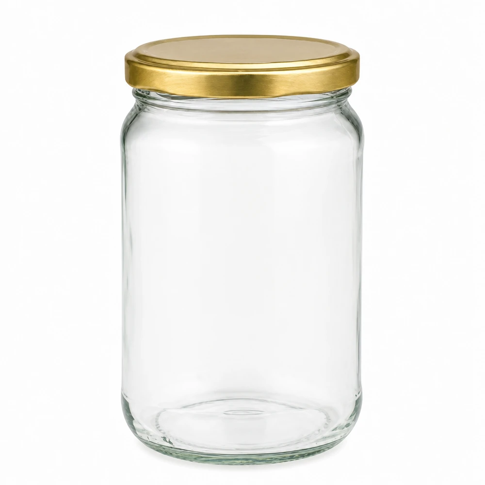 Pot rond 305ml avec couvercle doré BasicSeal UNiTWIST - pot vide en verre clair pour confiture et miel