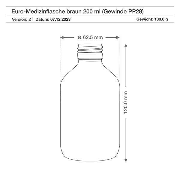 Flacon médical norme européenne de 200 ml avec spray noir GCMI 28/410 et couvercle transparent, standard